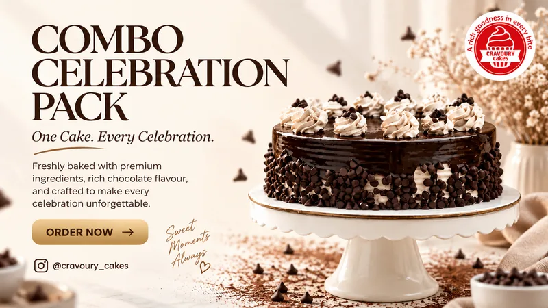 Cravoury Cakes social media post for the Combo Celebration Pack, designed by Webalar