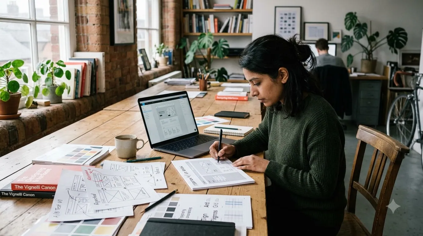 A designer sketching wireframes during product discovery