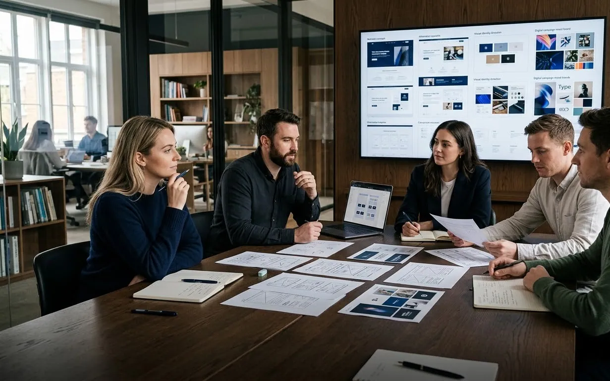 A team reviewing wireframes together on a shared screen